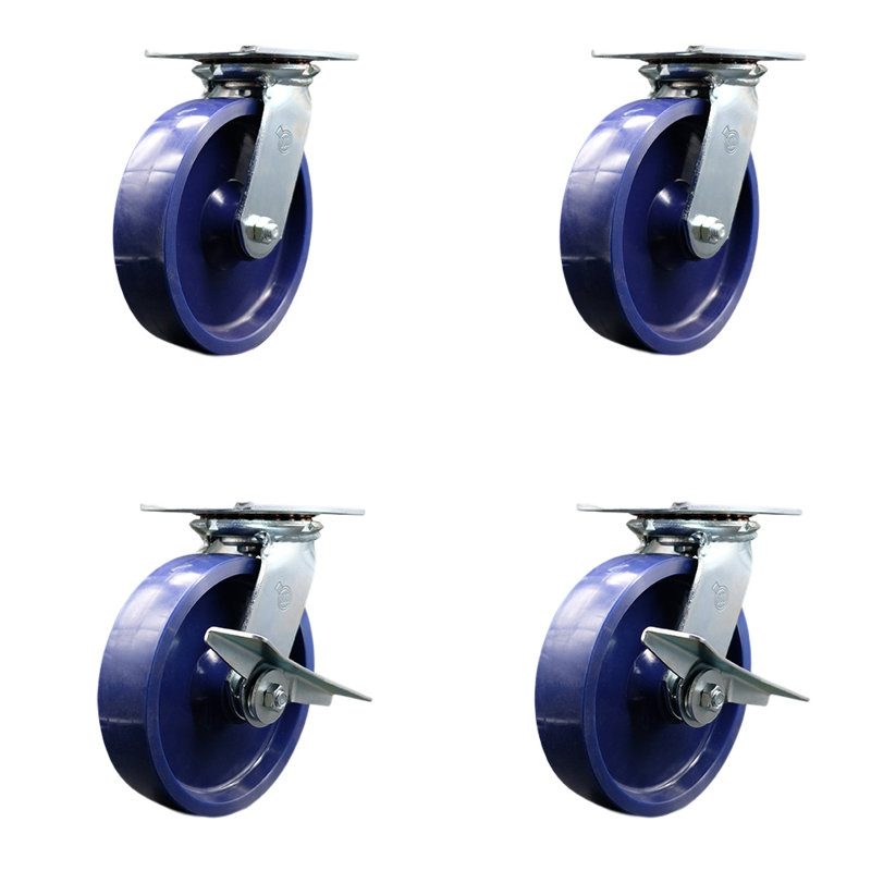 4 Piece Solid Poly Swivel Caster Set 2 Swivel Locks 2 Brakes