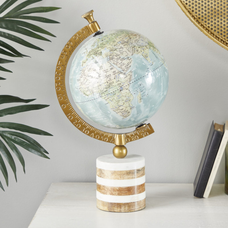 Globe terrestre bleu en céramique et métal 16 po x 8 po x 8 po Sanborn