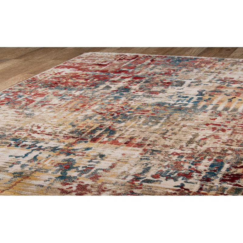 Tapis rouge / beige à motif abstrait et à velours coupé Charest, Rectangle 3 pi 3 po x 5 pi 3 po