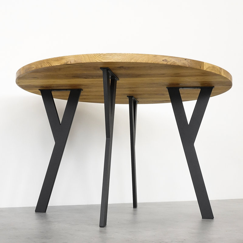 Abi Oak Round Solid Wood Top Metal Base Dining Table, Natural OIl, H75 x L100 x W100cm