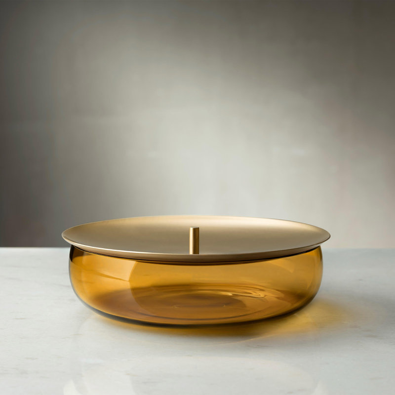 Beret Lead Free Crystal Storage Jar, Amber, 2.56" H x 8.43" W x 8.43" D