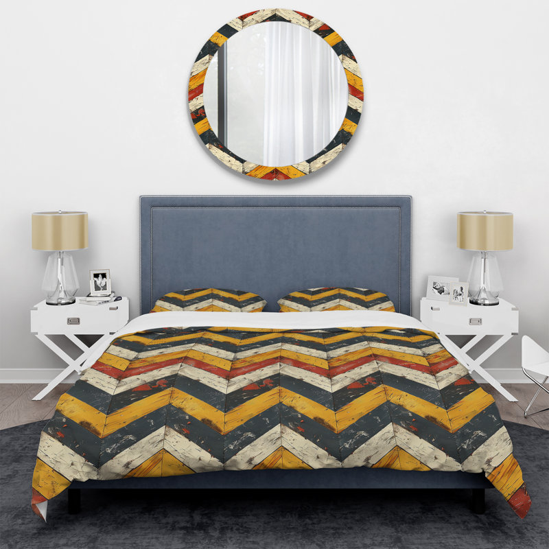 Ensemble de housse de couette à chevrons jaune et blanc, Housse de couette très grand + 2 taies décorativ