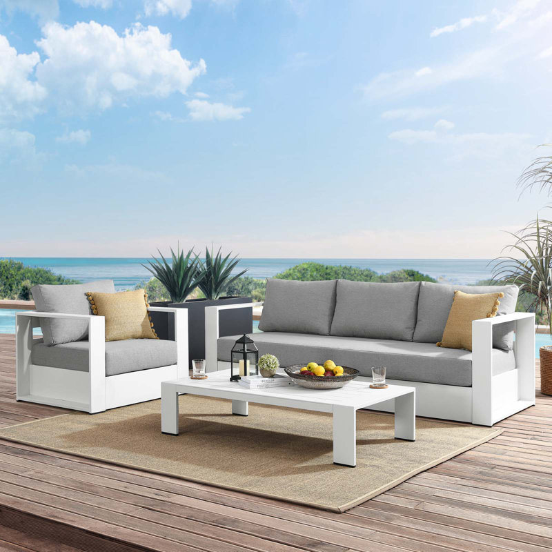 Modway Tahoe Outdoor Patio Powder-Coated Aluminum 3-Piece Set, Gray, White
