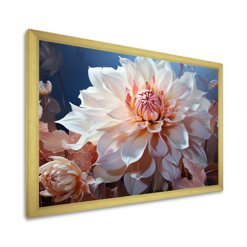 Rêves de dahlia rose en fleurs, L 32 po x H 16 po x P 1 po, Cadre doré simple