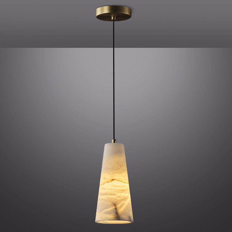 Neda 1 - Light Natural Alabaster Pendant Lights (Dimmable Bulbs INCL), Brass