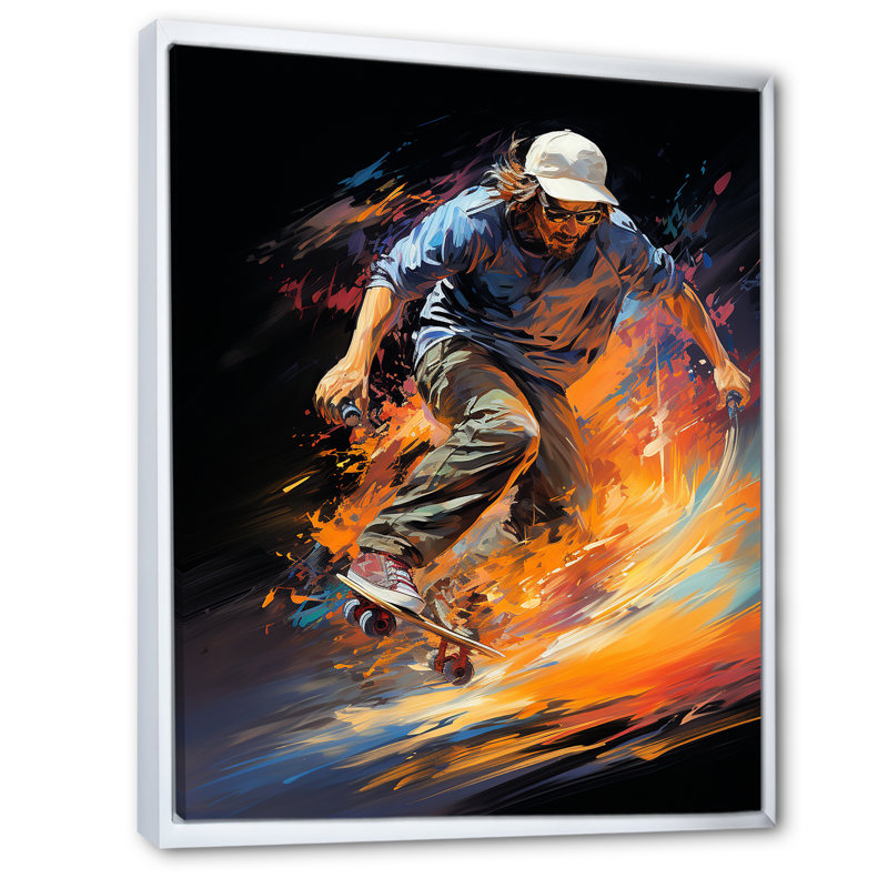 " Skateboard Rhythmic Grind ", 32" H x 24" W x 1" D, White Floater Framed