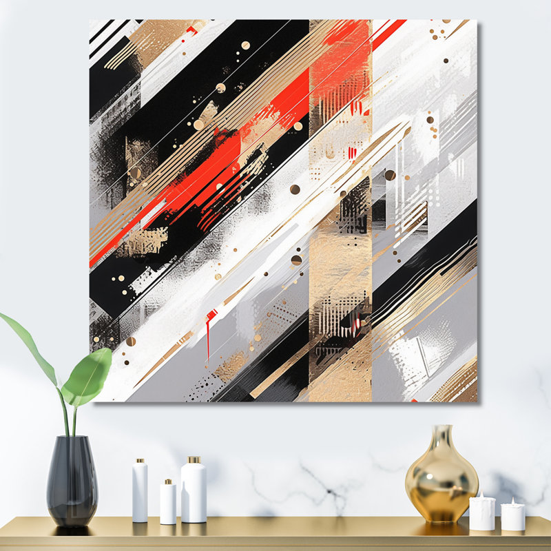 «Red and Gold Cubic Abstract II», reproduction sur toile, Toile tendue, H 30 po x l 30 po x P 1 po