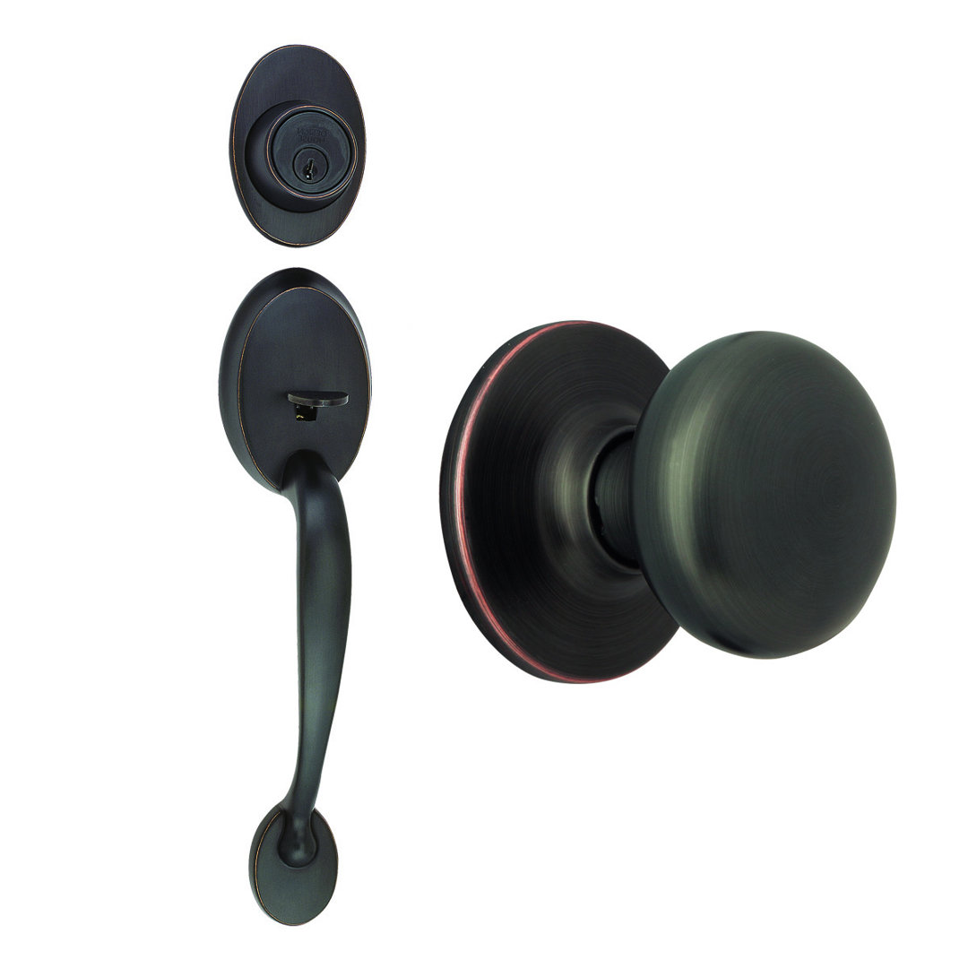 Handleset with Single Cylinder Deadbolt and Door Knob and Rosette Design House