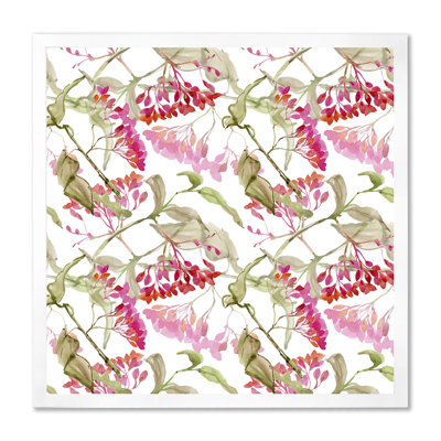 «Blossoming Red Flowers With Green Leaves On White», peinture sur toile