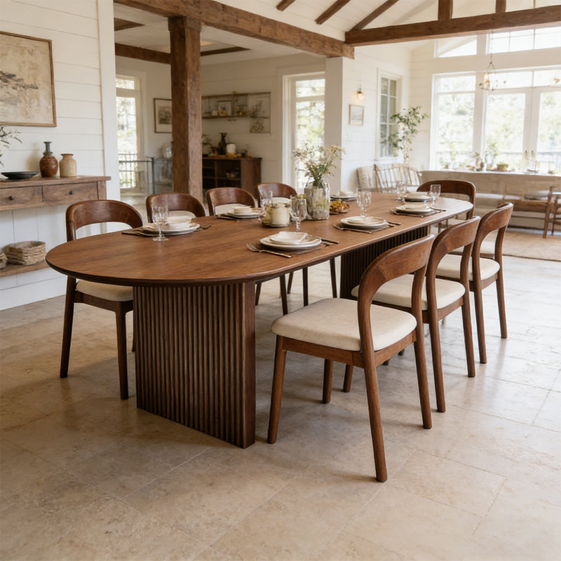 Ensemble de table de salle à manger et de chaises en bois massif 8 places avec 8 chaises confortables et robustes