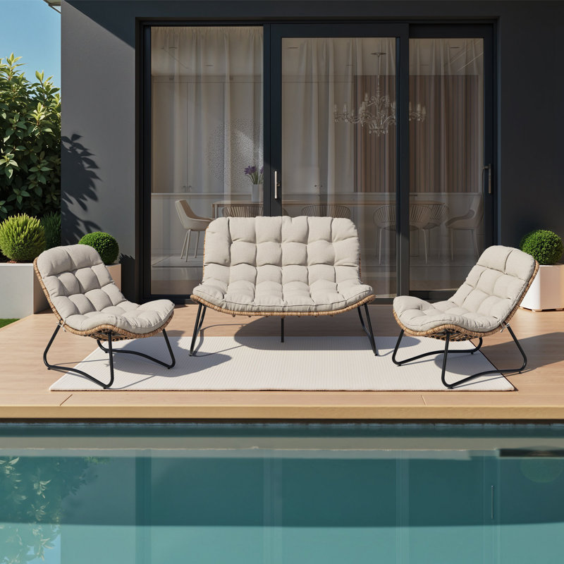 Canapé de patio pour 4 personnes avec coussins, Beige