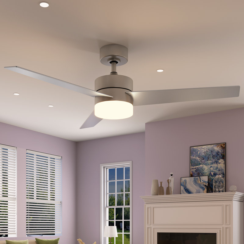 Ventilateur de plafond intelligent 52 pouces 3 pales à DEL, Nickel, Argent