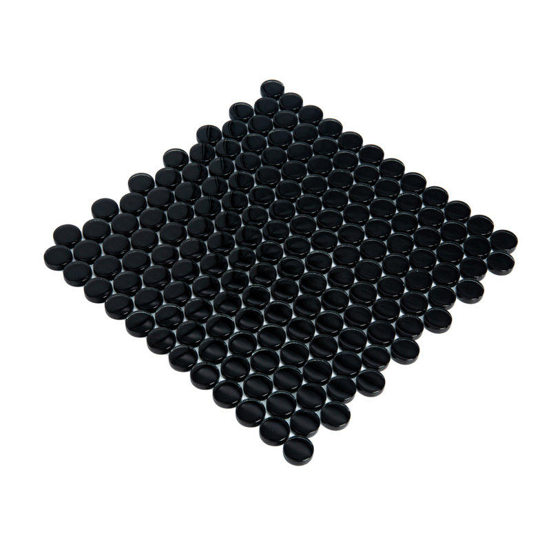 Penny 1 " X 1 " Straight Edge Glass Mosaic Sheet Wall & Floor Tile, Black