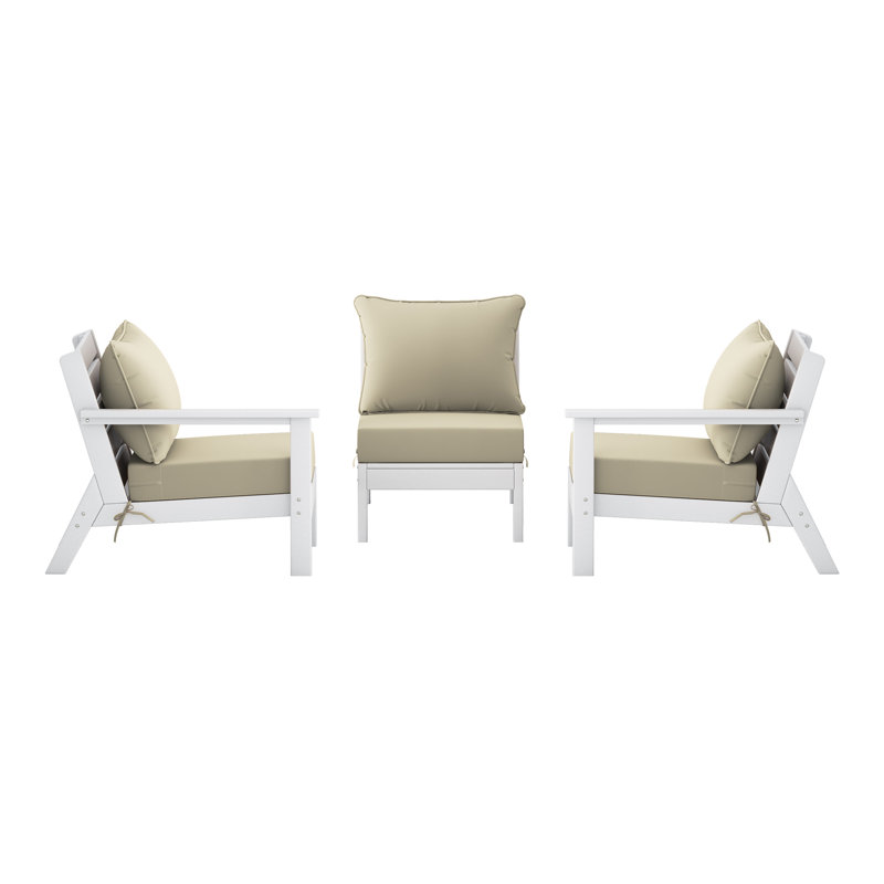 3-Piece Deep Seating Set With Cushions, Beige, White