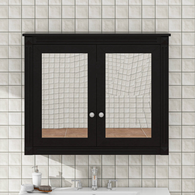 Armoire de rangement murale moderne avec 2 miroirs, Noir