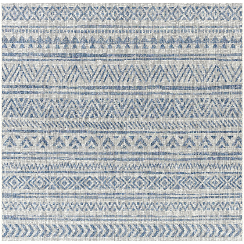 Tomas Chevron Rug Dark Blue/Gray Indoor/Outdoor Area Rug, Square 7'10"