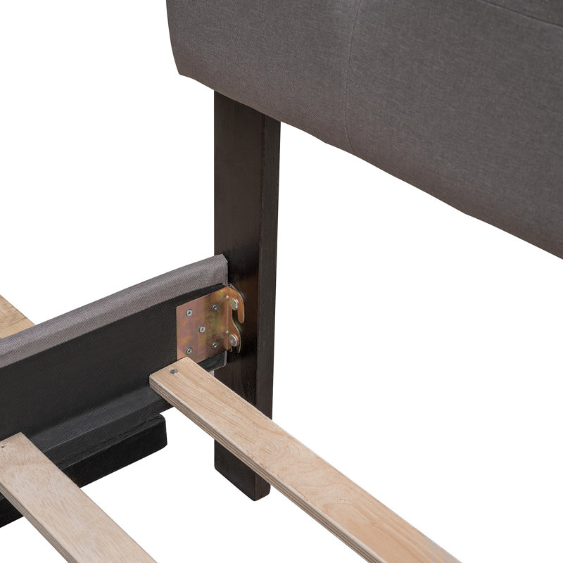 Lit plateforme tapissier avec 2 tiroirs et 1 lit gigogne en lin