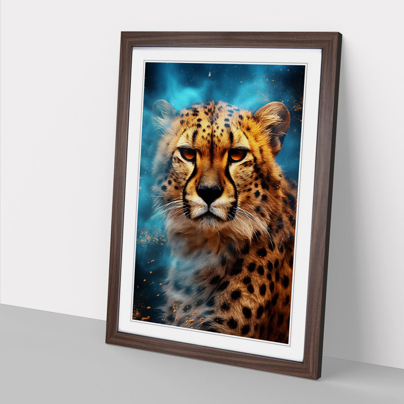 Cheetah Digital Art - Framed Print, 64cm H x 46cm W x 2cm D, Walnut