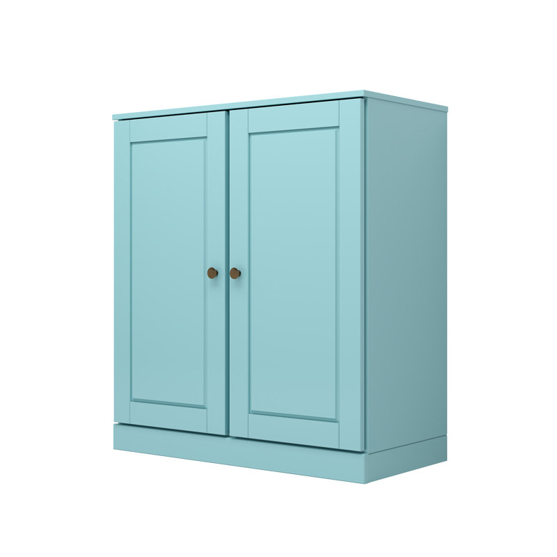 Meuble télé 100% bois massif, console de téléviseur de 32 po de largeur avec portes à panneau surélevé et rangement