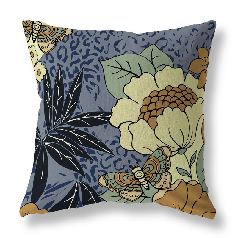 Coussin Roaring Florals, 16"H x 16"W, Gray/Orange
