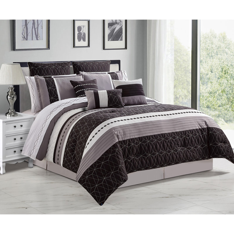 Polyester Striped Comforter, Gray/Red/White, King
