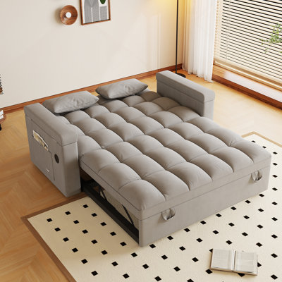 65-Inch 3-In-1 Foldable Sofa Bed With Adjustable Backrest, Built-In Table, USB Port, And Armrest Storage For Modern Living Spaces.