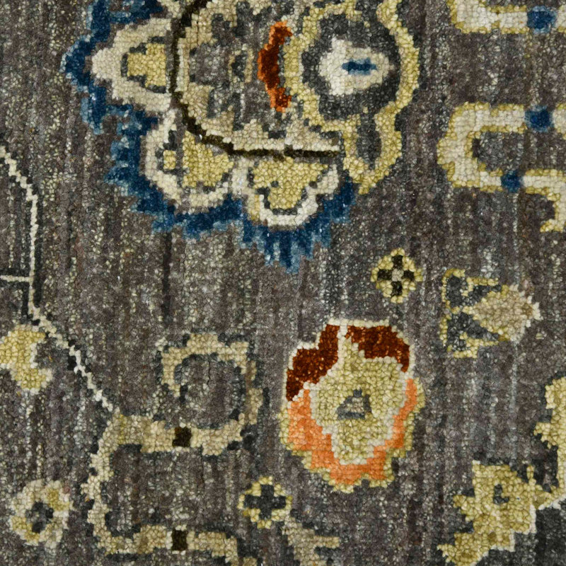 Tapis oriental gris / beige en laine noué à la main Rozlynn, Rectangle 8 pi x 10 pi