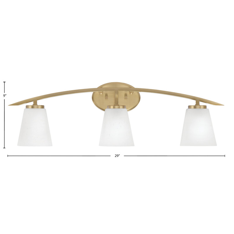 Kurve 3 Light Bath Bar With 4.5" Square White Muslin Glass, Brass