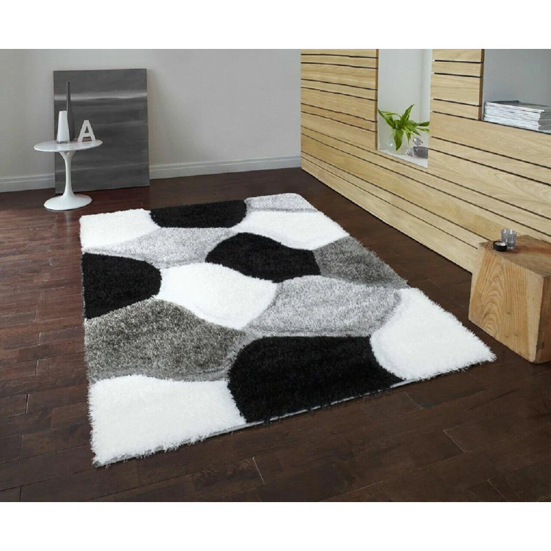 Geometric Indoor / Outdoor Area Rug, Black, Rectangle 60 x 110 cm