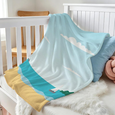 Jeté polaire bleu ultra doux en flanelle, imprimé Calm Beach