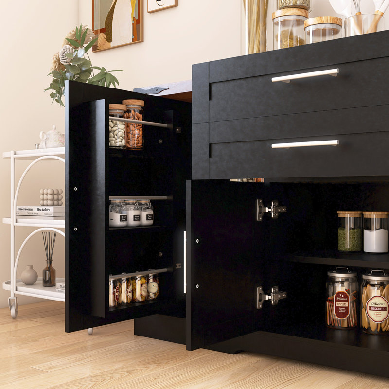 Farmhouse Sideboard With 2 Drawers & Door Rack, Black
