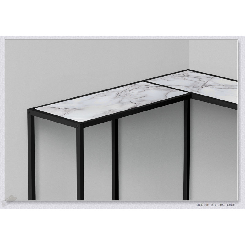 Table d'appoint d'angle étroite avec stratifié en marbre blanc et structure en métal, parfaite pour les entrées et les petits espaces