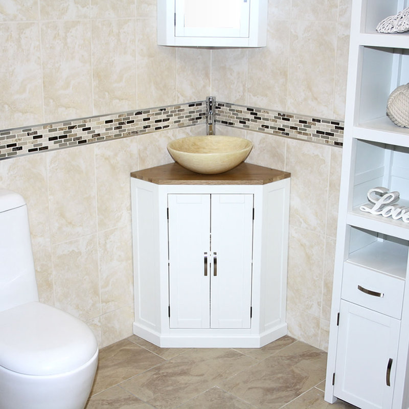 Andrina 550mm Single Bathroom Vanity with Vessel Stone Basin, White, Golden Onyx
