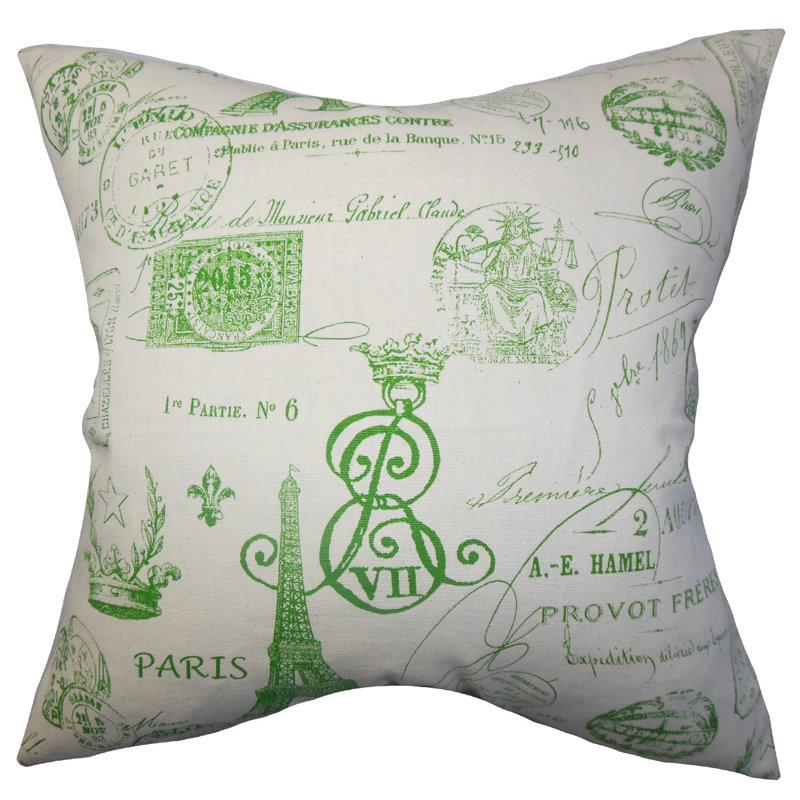 Cotton Reversible Throw Pillow, Green, 18" H x 18" W