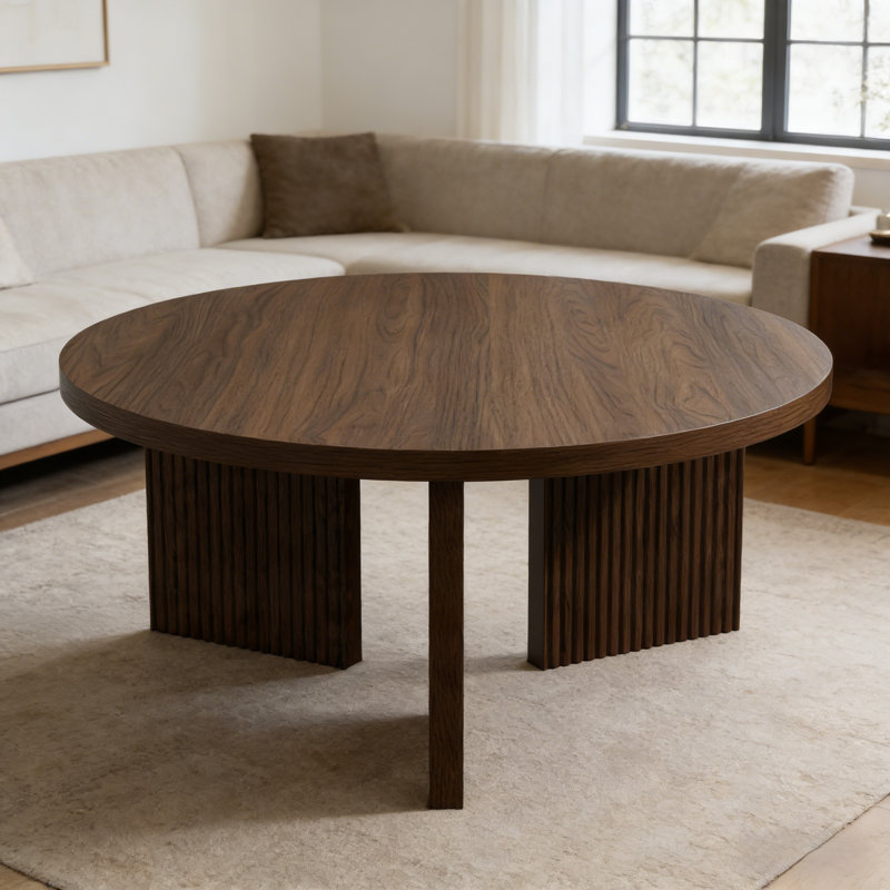 Mid-Century Modern Round Coffee Table, Brown