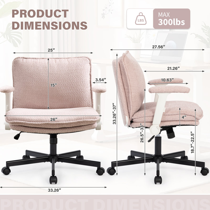 Modern Teddy Cross legged  Office Chair With Flip&Up Down Adjustable Armrests, Pink