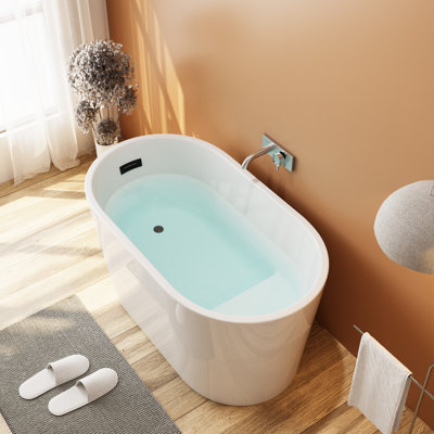 Selene 47'' x 27'' Freestanding Soaking Acrylic Bathtub with Side Drain