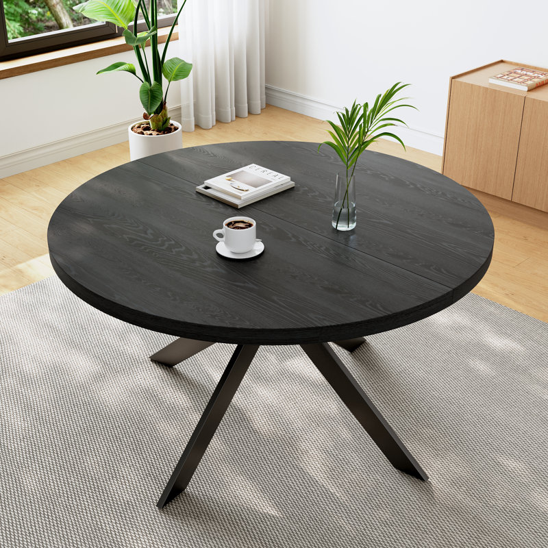 Kadison 46.4 in. MDF Round Dining Table with Carbon Steel Legs (4-6 Seats), Black