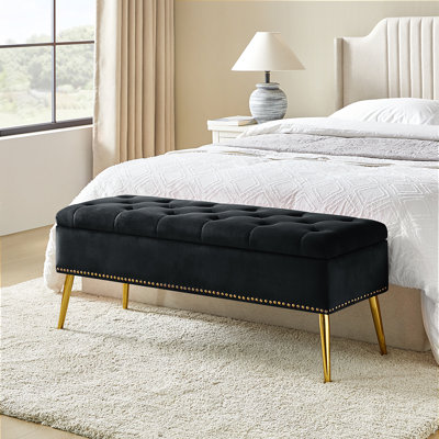 Banc de rangement rembourré en velours Kajana