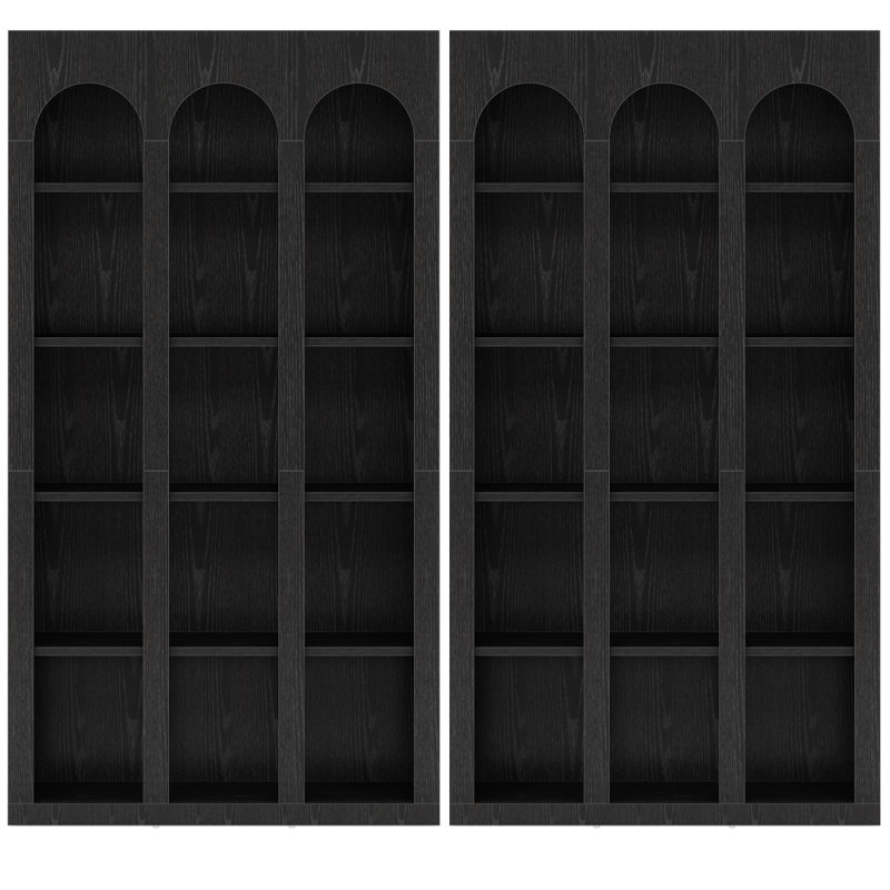 Set of 2 Modern 5-Tier 70.87-Inch Wood Farmhouse Home Office Bookshelf Bookcase Open Large Storage 2PCS！, Black