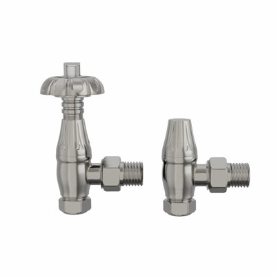 Traditional Thermostatic TRV Antique Design Angled Radiator Rad Valves Pair Antique Brass