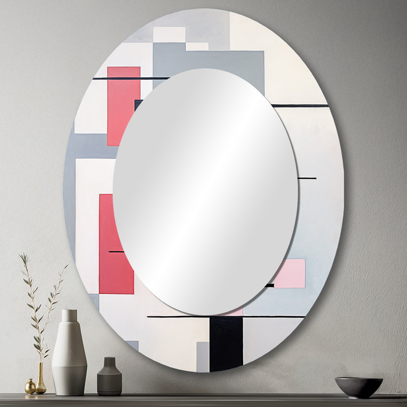 Décoration de miroir rose ovale rose - Sérénité géométrique, 43 po x 33 po