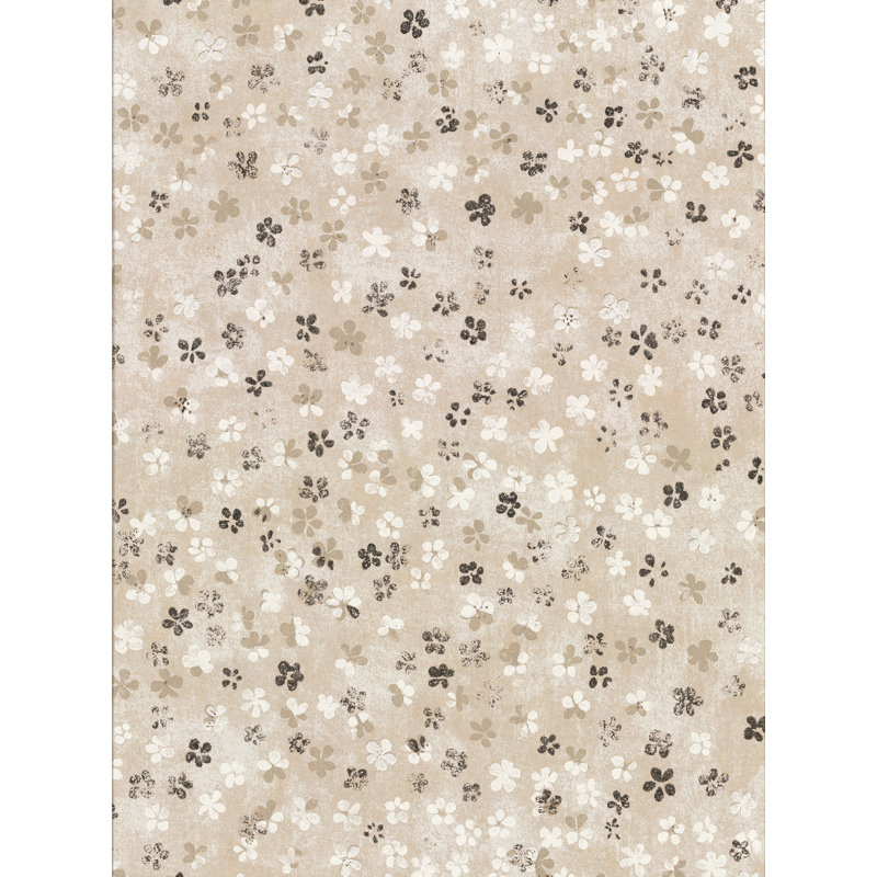 Papier peint floral à motif rose cosima, Beige