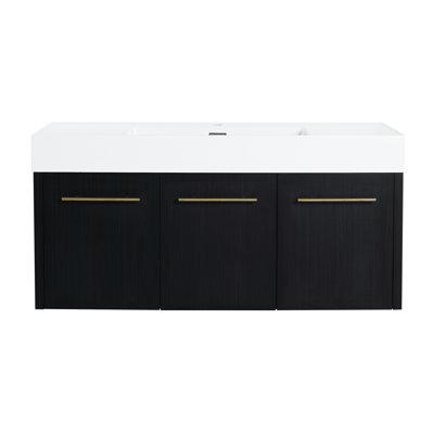 Meuble-lavabo de salle de bain. Style châtaignier, cuve en résine épaisse, charnières, armoire en contreplaqué 48 po fixée au mur avec châtaignier. Fabrication silencieuse