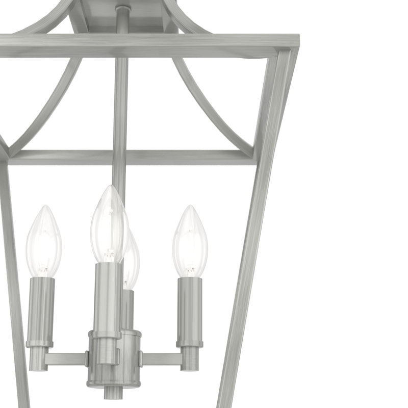 Laurel Ridge 4 - Light Lantern Geometric Chandelier, Brushed Nickel, 18" H x 12" W x 12" D