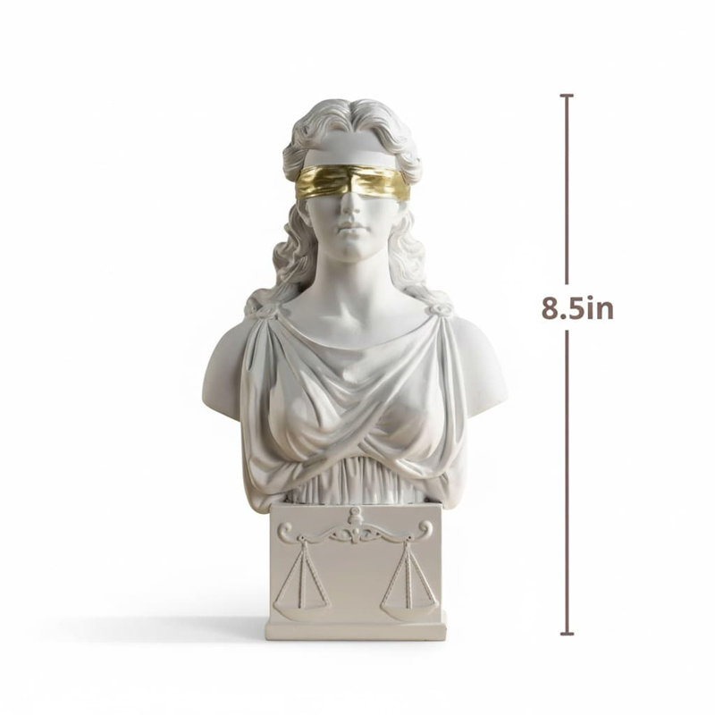 8.5 Inch Black&Gold Lady Justice Bust - Law Office Decor Lawyer Gift, White