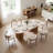 71'' Mid-century Modern Oval Dining Table For 4-6, Travertine And Wood Tabletop, Kitchen Table With Brown Wood Legs