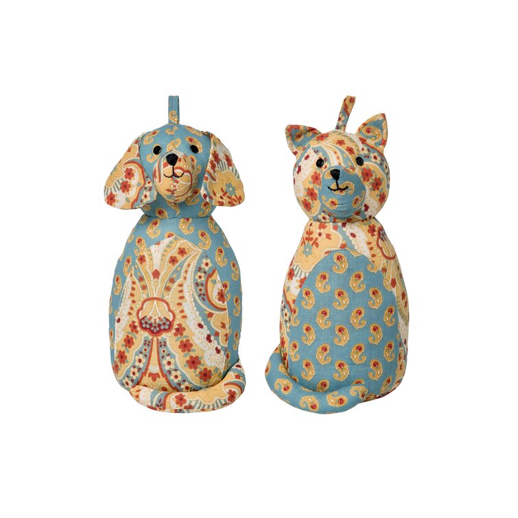 Dog and Cat Fabric 2 Piece Weighted Floor Stop Set