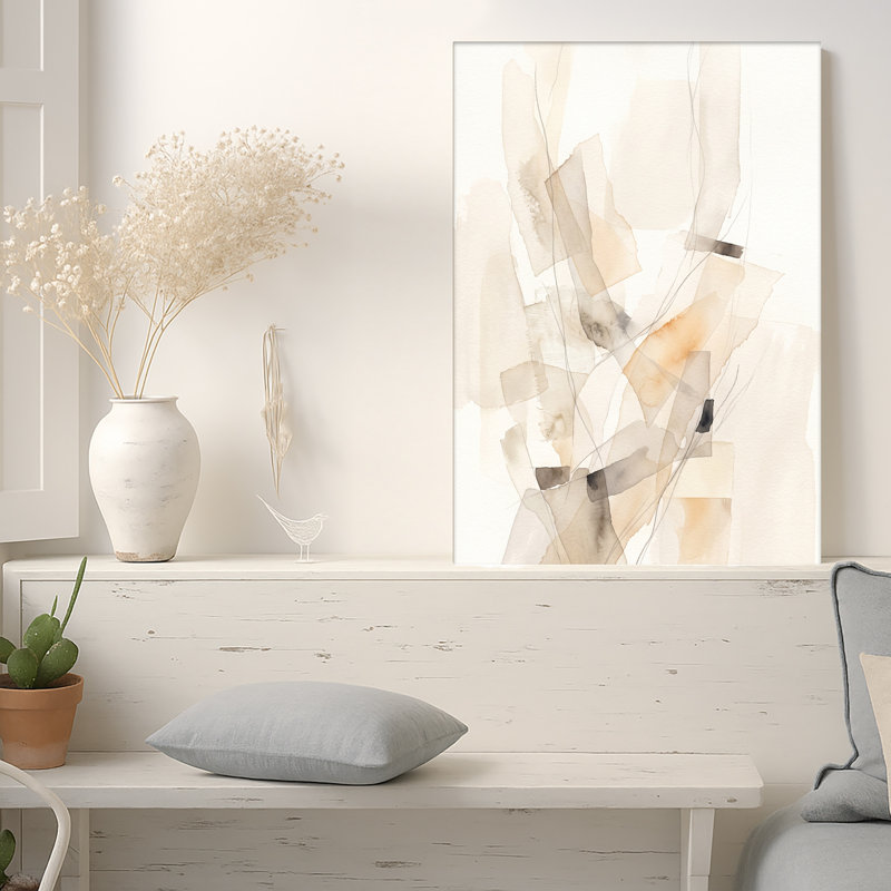 Toile abstraite beige et grise, H 24 po x l 18 po