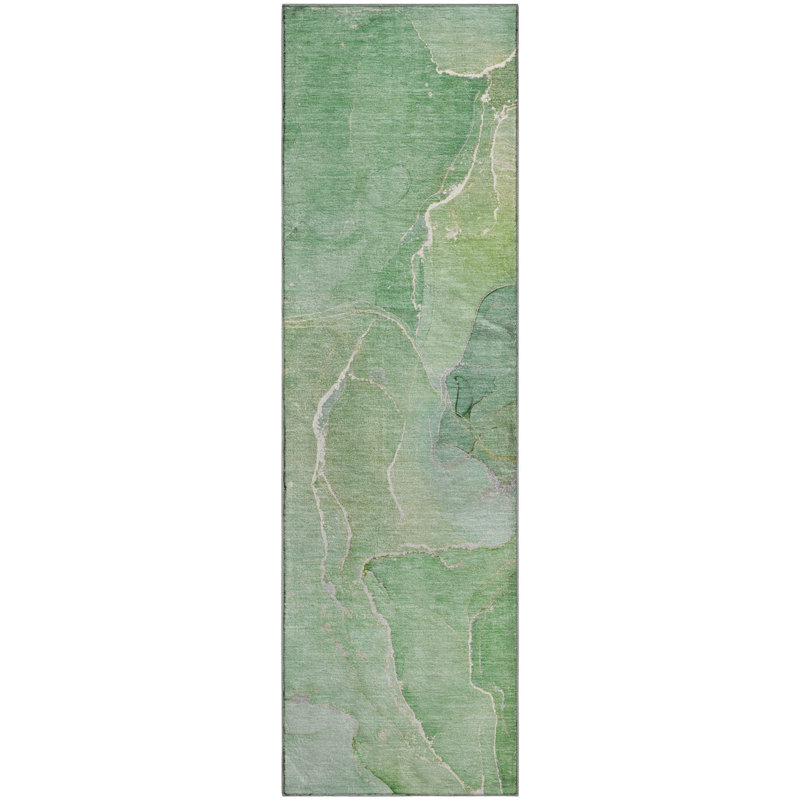 Premium Machine Washable Cerrito AMF511 Green Rug, Runner 2'3" x 7'6"